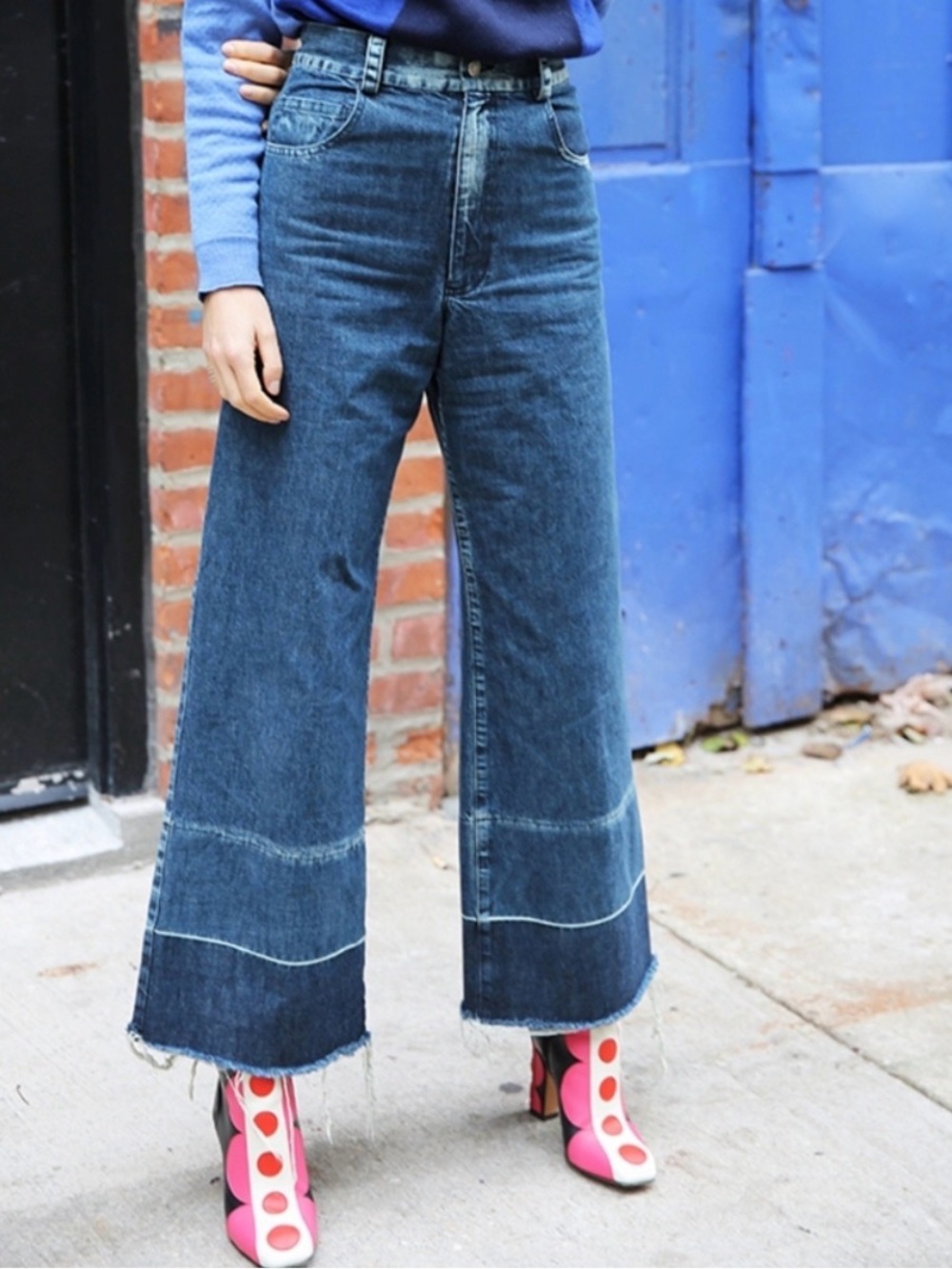 Rachel Comey Legion Wide Leg Cropped Jeans Women's 4 Raw Hem Indigo Made USA